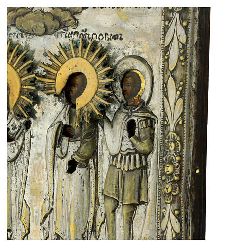 Icona russa antica XIX secolo Santi Pietro e Paolo Anna e Ozon riza ottone 31,5x26 cm 4