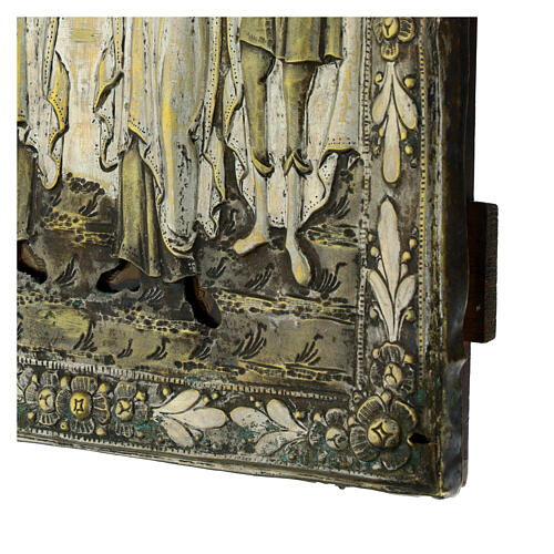 Icona russa antica XIX secolo Santi Pietro e Paolo Anna e Ozon riza ottone 31,5x26 cm 6