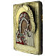 Icona russa XIX secolo Madonna di Kazan basma ottone e ricamo onorifico 31,5x26,5 cm s3