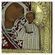 Ícone russo do século XIX Nossa Senhora de Cazã com basma de latão e bordado honorífico 31,5x26,5 cm s5