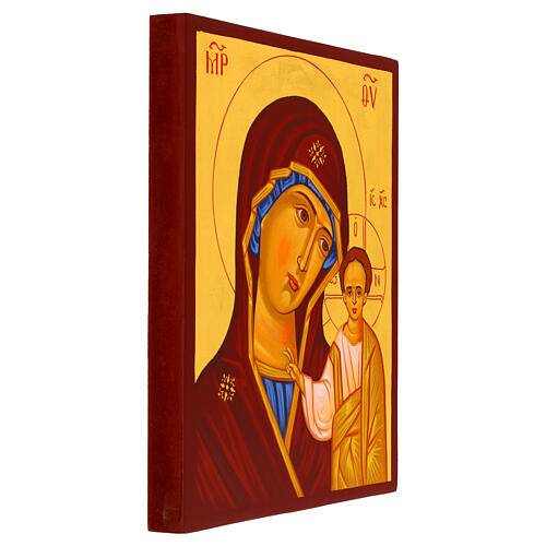 Icona Madonna di Kazan dipinta su legno tiglio foglia oro stile Russo 30x25 cm 3