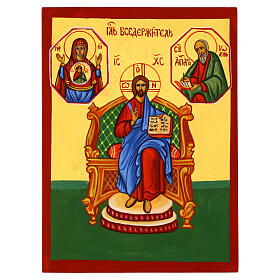 Icône Christ Pantocrator sur trône peinte bois tilleul style Russe 20x15 cm