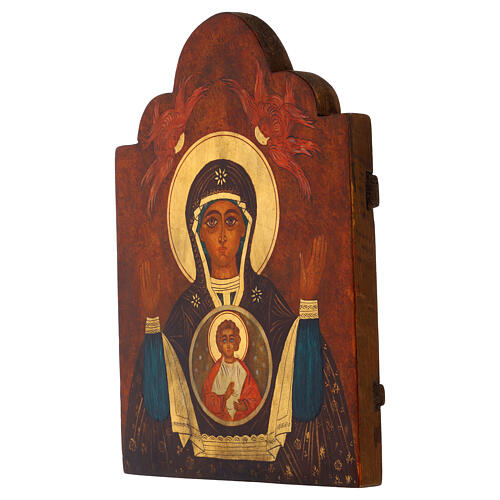 Tríptico rumano Virgen del Signo pintado a mano madera 40x60 cm 6