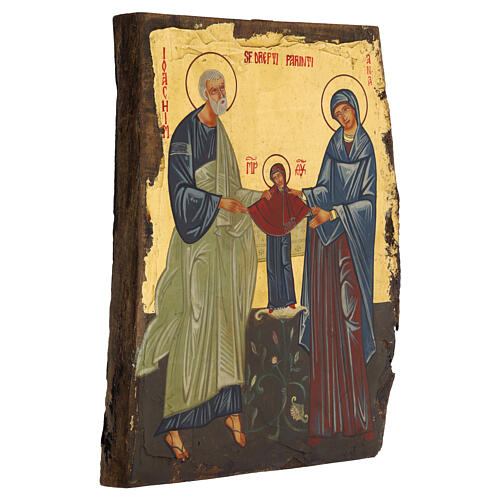 Icona Sant'Anna, Maria e San Giachino dipinta legno Rumena 31x23 cm 4
