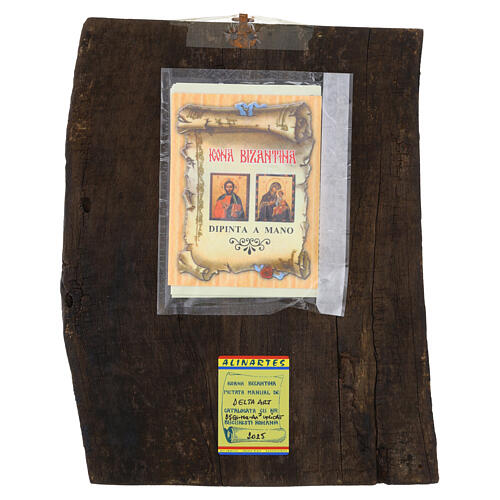 Ícone de Santa Ana, Maria e São Joaquim pintado em madeira Roménia 31x23 cm 5