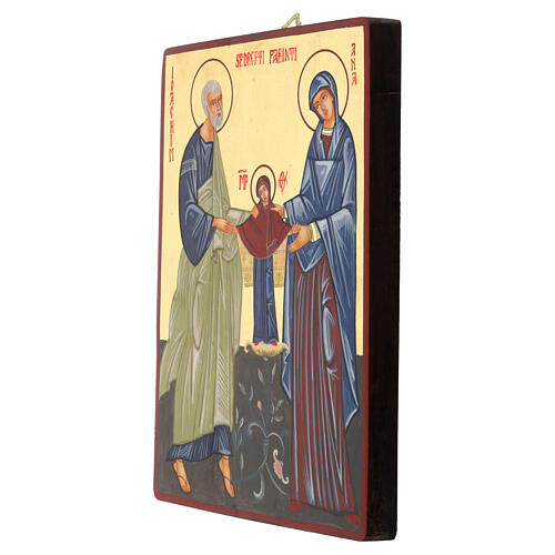 Icon of St. Anne with St. Joachim and Mary Romanian antiqued style 31x23 cm 3