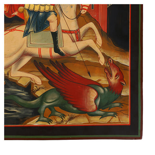 Icona Russa San Giorgio a cavallo dipinta su tavola antica 35x30 cm 4