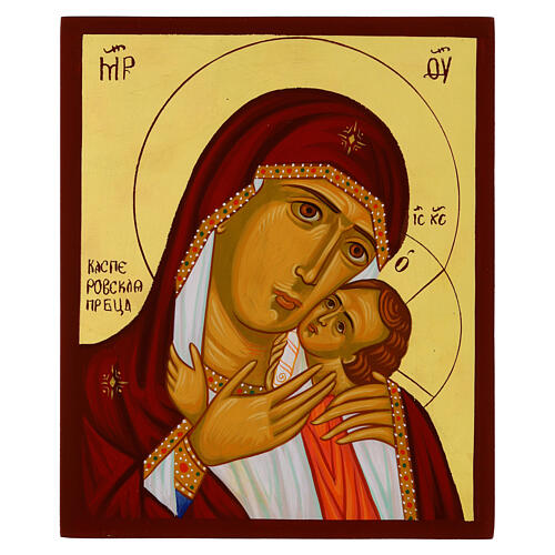 Icona Madre di Dio dipinta foglia oro stile russo 30x25 cm 1