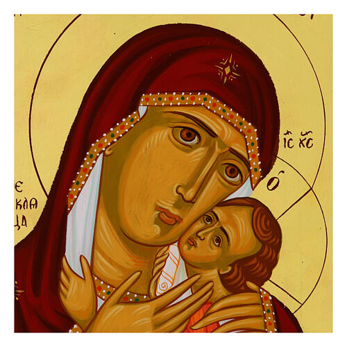 Icona Madre di Dio dipinta foglia oro stile russo 30x25 cm 2