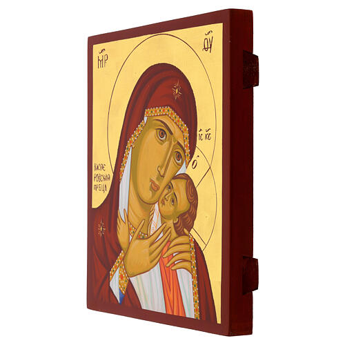 Icona Madre di Dio dipinta foglia oro stile russo 30x25 cm 3