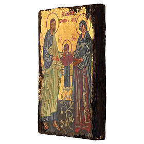 Antique-finished icon, Romania, Saint Joachim with Saint Anne and Mary, 7x5.5 in