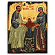 Icon of St. Joachim with St. Anne and Mary, painted in Romania, antique style, 9x7 in s1