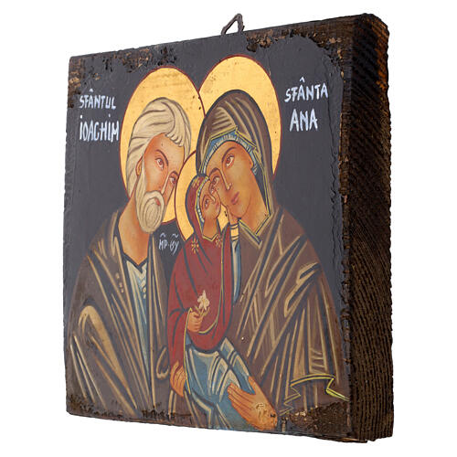 Icona dipinta Romania San Gioacchino con Sant'Anna e Maria stile antichizzato 22x18 cm 3
