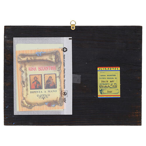 Icona dipinta Romania 30x20 cm San Gioacchino Sant'Anna e Maria tavola antichizzata 4