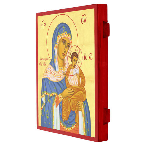 Icona stile Russo Madre di Dio Odigitria manto azzurro 30x25 cm dipinta 3