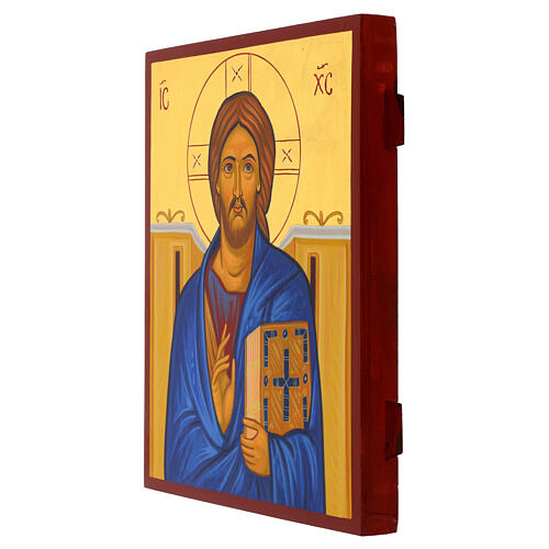 Icona Cristo Pantocratore veste blu stile Russo 30x25 cm 3