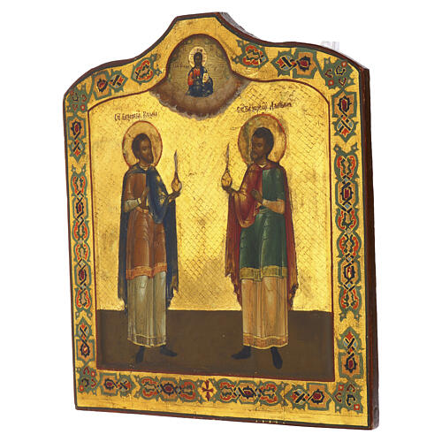 Icône russe ancienne Saints Côme et Damien XIXe siècle 35x30 cm 3
