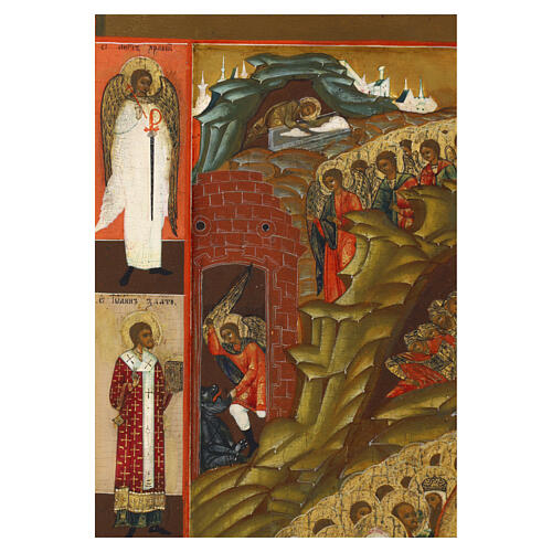 Antike russische Ikone, Christi Abstieg in die Unterwelt und Auferstehung – Moskau, neunzehntes Jahrhundert, 35 × 31 cm 3