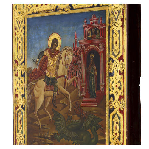 San Giorgio e drago icona Russa antica XIX secolo 31x26 cm 4