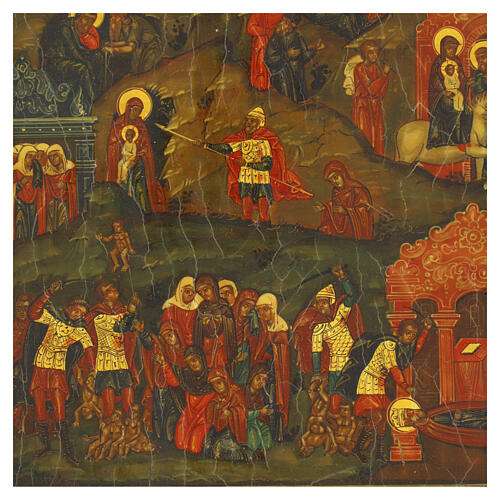 Antike russische Ikone, Geburt Christi und biblische Szenen – Russland, zwanzigstes Jahrhundert, 32 × 27 cm 4