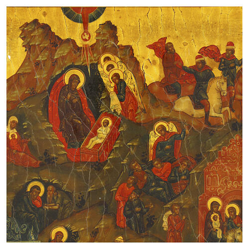 Birth of Jesus and Biblical Scenes, Ancient Russian Icon 20th Century, 30x25 cm 2