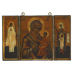 Antique Russian travel triptych, Mother of God of Tikhvin, 19th century, 4x6x0.4 in
