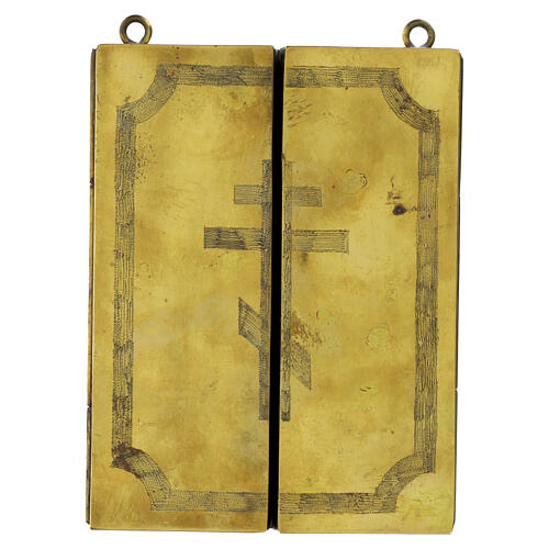 Triptyque russe ancien de voyage Mère de Dieu de Tikhvin XIXe siècle 26x17 cm 5