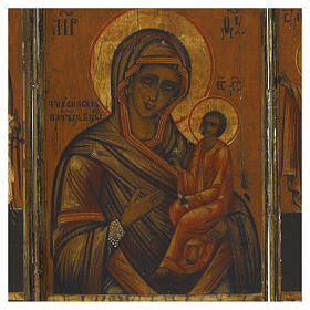 Trittico Russo antico da viaggio Madre di Dio Tikvin XIX secolo 26x17 cm