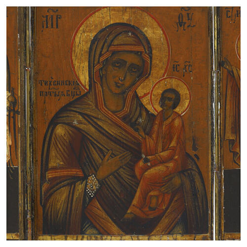 Tríptico Russo antigo de viagem Mãe de Deus Tikhvin século XIX 26x17 cm 2