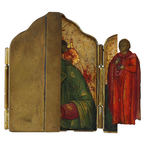 Icona da viaggio antica Russa S Giovanni evangelista santi scelti 13x8 cm aperto XIX secolo 3
