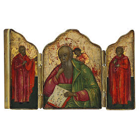 Tryptyk podróży Rosyjski antyczny, Święty Jan Ewangelista i wybrani święci, 10x8 cm otwarty, XIX wiek