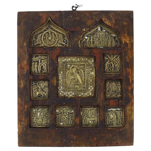 Antique Russian Staurotheque with St. John the Precursor and Feasts, 18th century, 12x10 in 1
