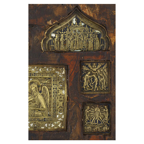 Estauroteca rusa antigua con San Juan Precursor y fiestas siglo XVIII 30x25 cm 3