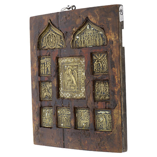 Estauroteca rusa antigua con San Juan Precursor y fiestas siglo XVIII 30x25 cm 4