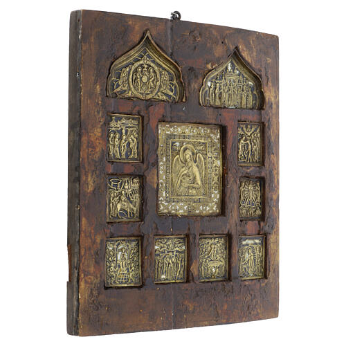 Estauroteca rusa antigua con San Juan Precursor y fiestas siglo XVIII 30x25 cm 7