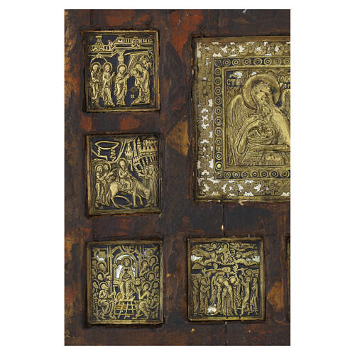 Estauroteca rusa antigua con San Juan Precursor y fiestas siglo XVIII 30x25 cm 8