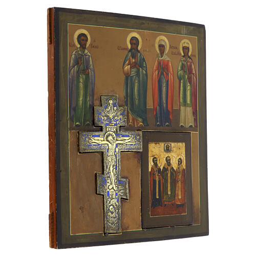 Staurothèque Russe ancienne avec Saints choisis croix en bronze XIXe siècle 30x25 cm 6