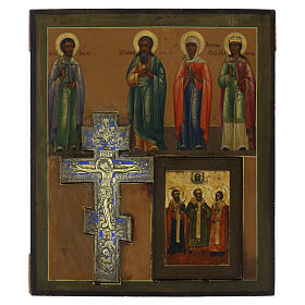 Stauroteca Russa antica con Santi Scelti croce bronzo XIX secolo 31x26.5 cm