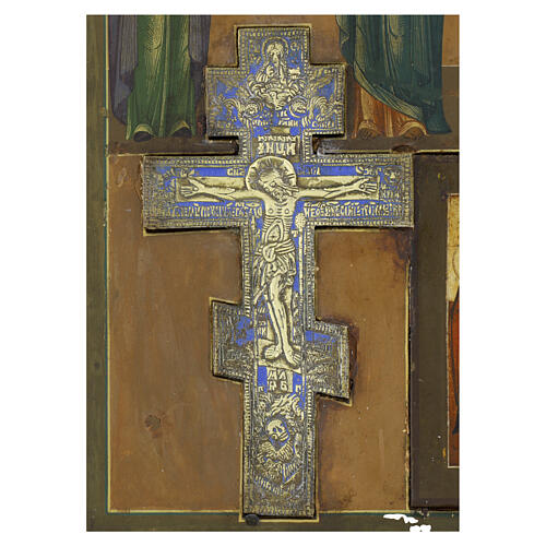 Ancient Russian Stauroteca with Chosen Saints Bronze Cross XIX century, 30x25 cm 2