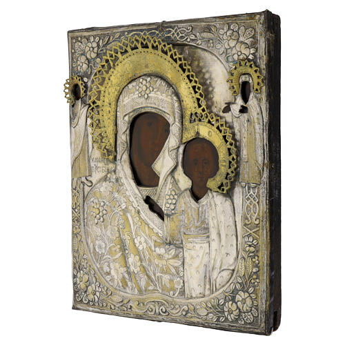 Antike russische Ikone, Gottesmutter von Kasan – Moskau, neunzehntes Jahrhundert, 32 × 27 cm 3