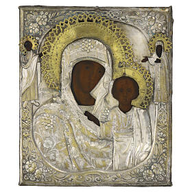 Icône ancienne russe Mère de Dieu de Kazan XIX siècle 30x28x2 cm