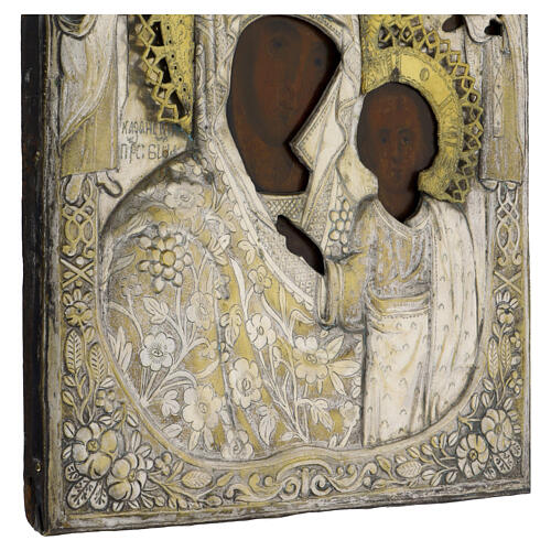 Icona Russa antica Madre di Dio di Kazan XIX secolo 32x27.1 cm 6