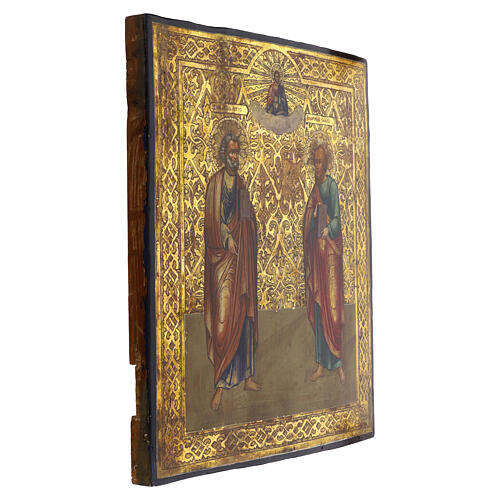Antike russische Ikone, Heilige Petrus und Paulus – Moskau, neunzehntes Jahrhundert, 36 × 31 cm 3