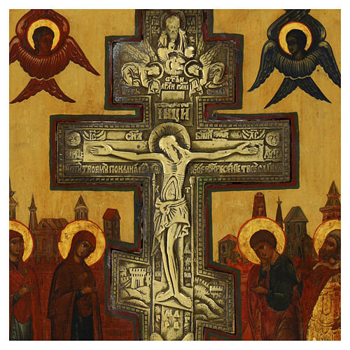 Icono Ruso antiguo Crucifixión Estauroteca siglo XIX 31x25 cm 2