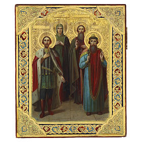 Icône russe ancien de famille Saints A. Nevski, Marie, Basile, Prince Vladimir XIXe siècle 26x22 cm