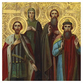 Icona antica Russa di famiglia Santi A. Nevskij, Maria, Basilio, Principe Vladimir XIX secolo 26.5x22 cm