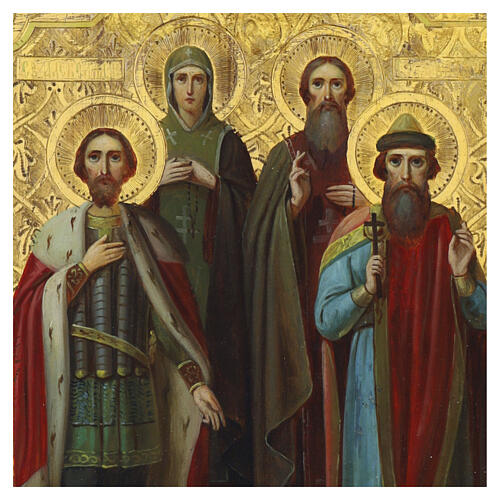 Icona antica Russa di famiglia Santi A. Nevskij, Maria, Basilio, Principe Vladimir XIX secolo 26.5x22 cm 2
