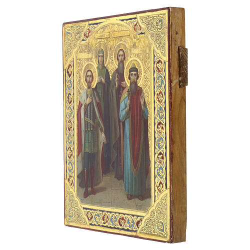Icona antica Russa di famiglia Santi A. Nevskij, Maria, Basilio, Principe Vladimir XIX secolo 26.5x22 cm 3
