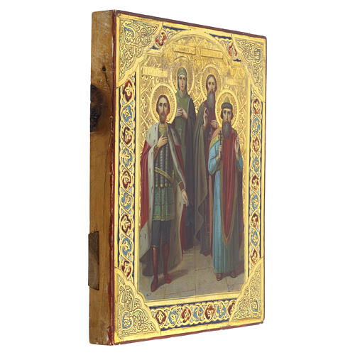 Icona antica Russa di famiglia Santi A. Nevskij, Maria, Basilio, Principe Vladimir XIX secolo 26.5x22 cm 5