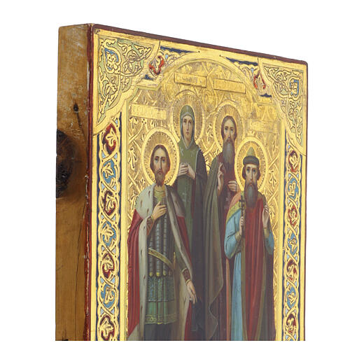 Ícone antigo Russo de Família Santos A. Nevskij, Maria, Basílio, Príncipe Vladimir século XIX 25x20x2 cm 6